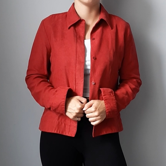 Red Suede Button-up Shirt - Picture 2 of 11